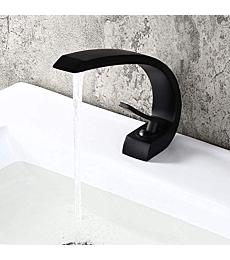 Homary Matte Black 1-Handle Sink Faucet for Bathroom with Pop Up Sink Drain Curved Spout Lavatory 1-Hole Deck Mount, Solid Brass