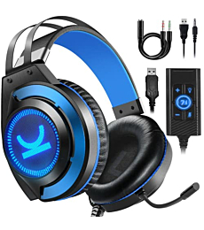 E-YEEGER Gaming Headset PS4 Headset with 7.1 Surround Sound Stereo Xbox One Headset, Gaming Headphones with Noise Canceling Mic & Memory Foam Ear Pads for PC/PS4/PS5/Xbox one/Nintendo Switch Blue