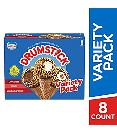 Drumstick Variety Pack, Vanilla/Vanilla Caramel/Chocolate Sundae Cone, 8 Count (Frozen)