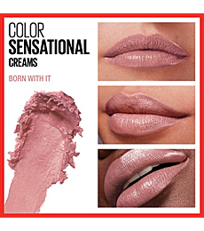 Maybelline Color Sensational Lipstick, Lip Makeup, Cream Finish, Hydrating Lipstick, Born With It, Nude Pink 0.15 oz