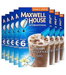 Maxwell House International French Vanilla Iced Latte Café-Style Single Serve Instant Coffee Beverage Mix (48 ct Pack, 8 Boxes of 6 Sticks)