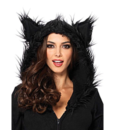 Cozy black bat costume with furry ears and wings.