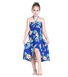 Girl Hawaiian Halter Dress in Hibiscus Blue Size 8
