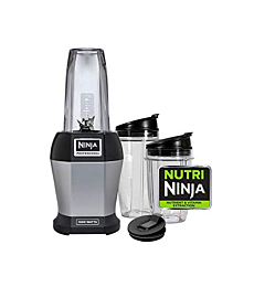 Ninja BL455_30 Nutri Professional Personal Blender Bonus Set with 3-Sip & Seal Single Serves(12, 18, and 24 oz. Cups) & 75-Recipe Cookbook, Stainless Steel/Black