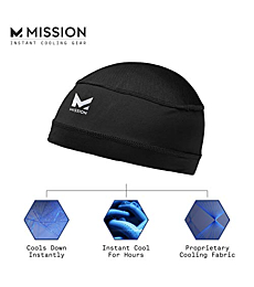 Mission Cooling Skull Cap- Hat, Helmet Liner, Running Beanie, Evaporative Cool Technology, Cools Instantly when Wet, UPF 50 Protection, for Under Helmets, Hardhats, Running, Football- Black