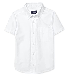 The Children's Place boys Short Sleeve Oxford Shirt, White, Small