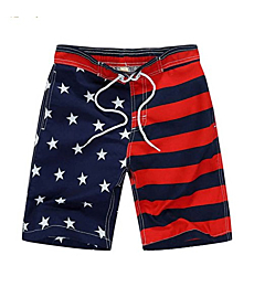 GETUBACK Boys Swim Trunks Boys Quick Dry Shorts Fashion Summer Beach Shorts US Flag Red Blue Tag Size S