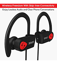 Senso Bluetooth Headphones, Best Wireless Sports Earbuds w/Mic IPX7 Waterproof HD Stereo Sweatproof Earphones for Gym Running Workout Noise Cancelling Earphones Earbuds Noise Cancelling Headsets