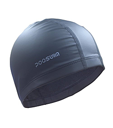 Poqswim Swim Cap with PU Coat Can Fit Long Hair Swim Cap(Black)