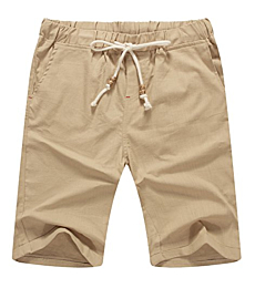 NITAGUT Men's Linen Casual Classic Fit Shorts (L, 02Khaki)