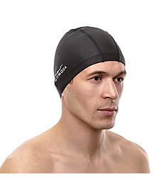 AqtivAqua Swim Cap Swimming Caps for Women Men Adult Kids Girls Boys Youth Hat (Black Color)