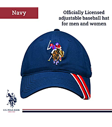 U.S. Polo Assn. Men's Polo Horse Adjustable Baseball Cap with Diagonal Accent Stripes Navy Blue