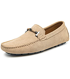Go Tour Mens Handmade Suede Leather Casual Loafers Shoes Beige 6.5/38