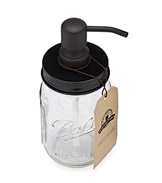 Jarmazing Products Mason Jar Soap Dispenser - Black - with 16 Ounce Ball Mason Jar - Made from Rust Proof Stainless Steel