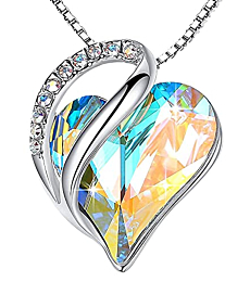 Silver infinity heart pendant necklace with sparkling birthstone crystal