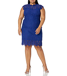 Sandra Darren Women's 1 PC Cap Sleeve Printed Floral Knit Fit & Flare Dress, Navy, 8