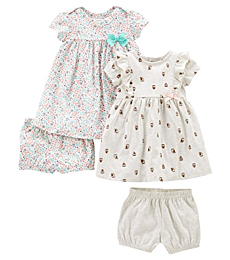 Simple Joys by Carter's Baby Girls' Short-Sleeve and Sleeveless Dress Sets, Pack of 2, Grey, Floral/Bird, Newborn