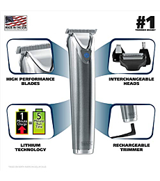 Wahl Stainless Steel Lithium Ion 2.0+ Beard Trimmer for Men - Electric Shaver & Nose Ear Trimmer - Rechargeable All in One Men's Grooming Kit - Model 9864SS