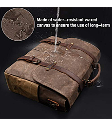 Mens Messenger Bag 15.6 Inch Waterproof Vintage Genuine Leather Waxed Canvas Briefcase Large Satchel Shoulder Bag Rugged Leather Computer Laptop Bag, Brown