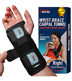 FEATOL Wrist Brace - Right hand wearing comfortable wrist support brace with adjustable straps.