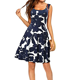 FENSACE Beach Dresses for Women Summer Fit and Flare Dress Sundress Tank Skater Dress(Floral-81,Medium)