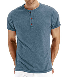 PEGENO Men's Casual Slim Fit Short Sleeve Henley T-Shirts Cotton Shirts VG-Blue-US XL