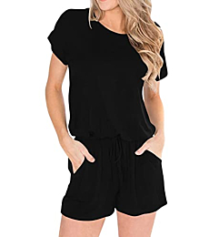 ANRABESS Women's Summer Black Casual Short Sleeve Crewneck Jumpsuit Rompers with Pockets Lounge Rompers HEI-S BYF-33