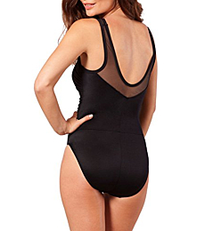 Miraclesuit Women's Swimwear Solid Rendezvous DD-Cup Size High Neckline Underwire Bra One Piece Swimsuit, Black, 12DD