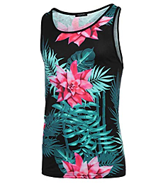 COOFANDY Men's Floral Tank Top Sleeveless Tees All Over Print Casual T-Shirts (XL, Black)