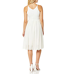 Dress the Population Women's Alicia Plunging Mix Media Sleeveless Fit and Flare Midi Dress, Off White, XL