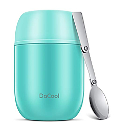 DaCool Insulated Lunch Container Hot Food Jar 16 oz Stainless Steel Vacuum Bento Lunch Box for Kids Adult with Spoon Leak Proof Hot Cold Food for School Office Picnic Travel Outdoors - Cyan Blue