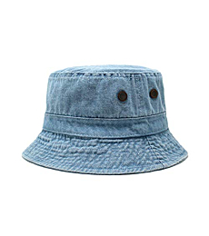 CHOK.LIDS Cotton Bucket Hats Unisex Wide Brim Outdoor Summer Cap Hiking Beach Sports (Light Denim)