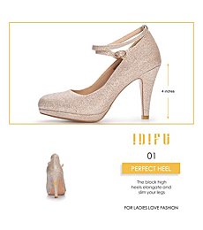 IDIFU Women's Tracy Platform High Heels Closed Toe Pumps Strappy Cross Ankle Strap Shoes for Casual Work Wedding (10 M US, Gold Glitter)