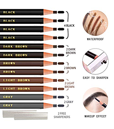 Waterproof Eyebrow Pencils Brow Pencil Set For Marking, Filling And Outlining, Tattoo Makeup And Microblading Supplies Kit-Permanent Eye Brow Liners In, 12Pcs 5Colors(4Black6Brown2Gray）(Multicolor)
