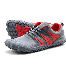 Oranginer Men's Barefoot Running Shoes Minimalist Big Toe Box Zero Drop Shoes for Men Gray/Red Size 11