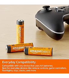 Amazon Basics 4 Pack AA High-Performance Alkaline Batteries, 10-Year Shelf Life
