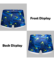 KGKE Men's Square Leg Short Swim Jammers Swimsuit Printed for PBT Fabric Shape Retention Quick Drying (Geometric Blue, XXL)