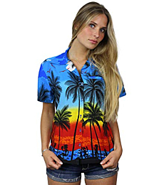 KING KAMEHA Funky Hawaiian Blouse Shirt, Shortsleeve, Beach, Blue, XXL