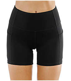 THE GYM PEOPLE High Waist Yoga Shorts for Women Tummy Control Fitness Athletic Workout Running Shorts with Deep Pockets (X-Large, Black)