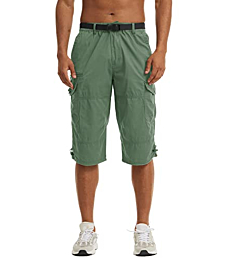 TACVASEN Men's Casual Pants Cotton Elastics Below Knee 3/4 Long Cargo Carpi Shorts with 7 Pockets (No Belt)