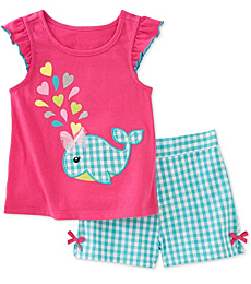 Toddler Girls Summer Clothes Outfit,Whale Top and Shorts Clothing Set Raspberry 3t