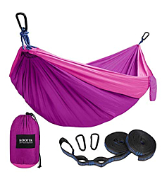 Kootek Camping Hammock Double & Single Portable Hammocks with 2 Tree Straps, Lightweight Nylon Parachute Hammocks for Backpacking, Travel, Beach, Backyard, Patio, Hiking (Violet & Pink, Large)