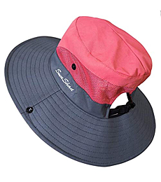 KPWIN Women's Ponytail Bucket Hat Outdoor UV Protection Foldable Mesh Wide Brim Beach Fishing Hat (Watermelon Red)