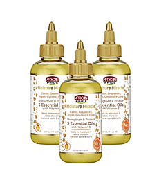 African Pride Moisture Miracle 5 Essential Oils (3 Pack) - Contains Castor, Grapeseed, Argan, Coconut & Olive Oil, Seals in Moisture & Adds Shine to Hair, Vitamin E, 4 oz