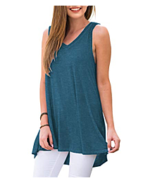 AWULIFFAN Women's Summer Sleeveless V-Neck T-Shirt Short Sleeve Sleepwear Tunic Tops Blouse Shirts (Variegated Blue,Small)