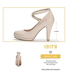 IDIFU Women's Tracy Platform High Heels Closed Toe Pumps Strappy Cross Ankle Strap Shoes for Casual Work Wedding (5 M US, Nude Pu)