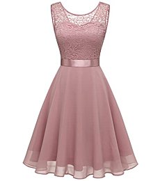 BeryLove Women's Short Floral Lace Bridesmaid Dress A-line Swing Party DressBLP7005BlushS