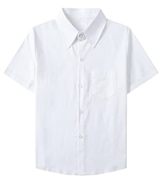 SANGTREE Boy's Short Sleeve Button Down Shirts Summer Dress Shirts for Boy White, 7-8 Years = Tag 140