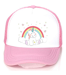 Unicorn Trucker Hat, Kids Baseball Hat Cap for Girls Boys Toddler with Mesh Back (Pink and White)