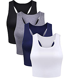 Boao 4 Pieces Basic Crop Tank Tops Sleeveless Racerback Crop Top for Women(Black, White, Dark Grey, Navy Blue,Medium)
